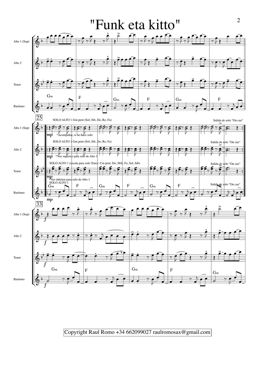 Funk eta kitto - SAX QUARTET + Drums or Guitar Saxophone Quartet scores gallery preview page 2
