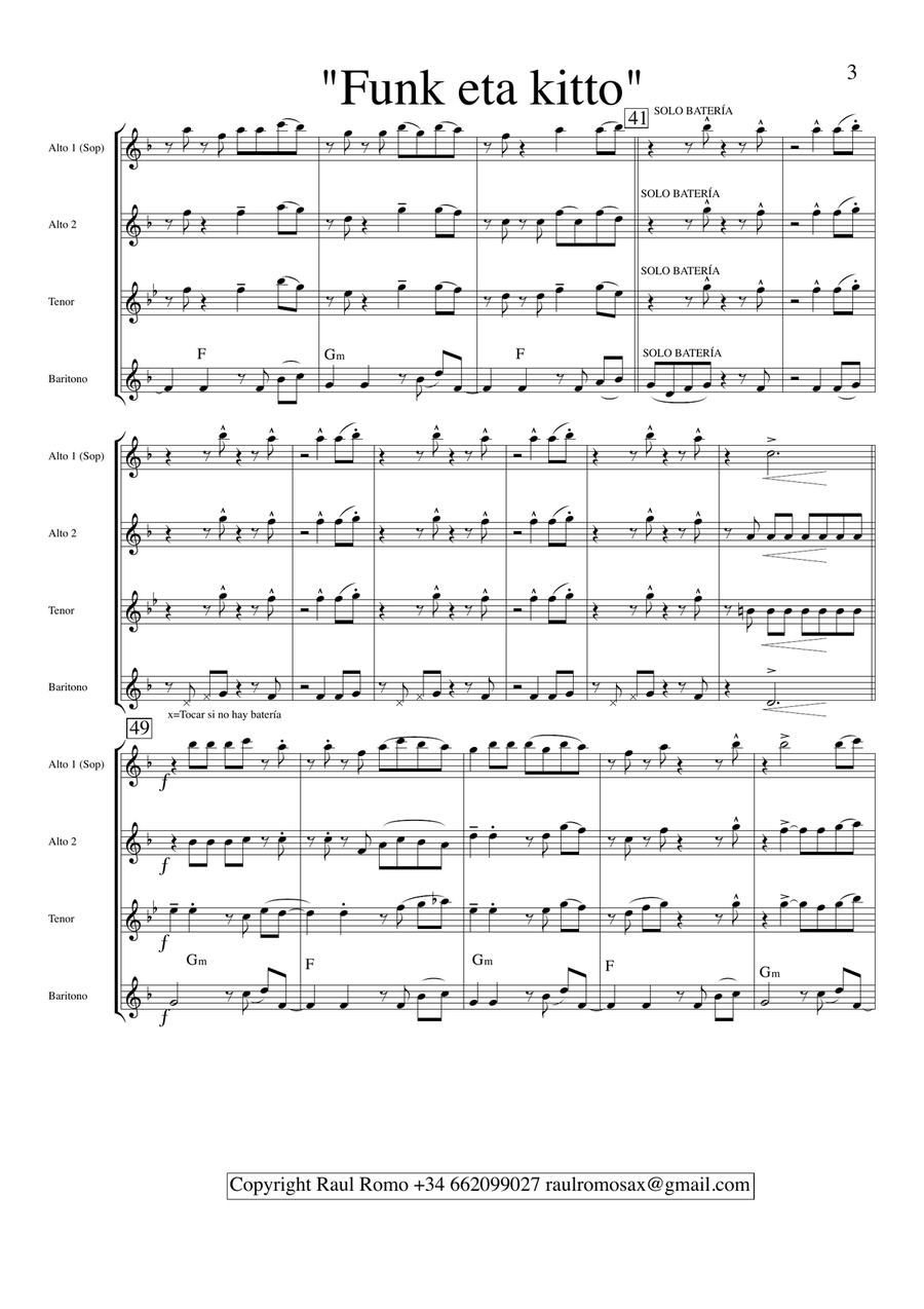 Funk eta kitto - SAX QUARTET + Drums or Guitar Saxophone Quartet scores gallery preview page 3