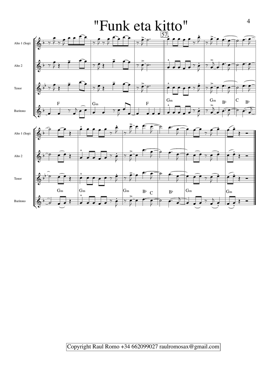 Funk eta kitto - SAX QUARTET + Drums or Guitar Saxophone Quartet scores gallery preview page 4