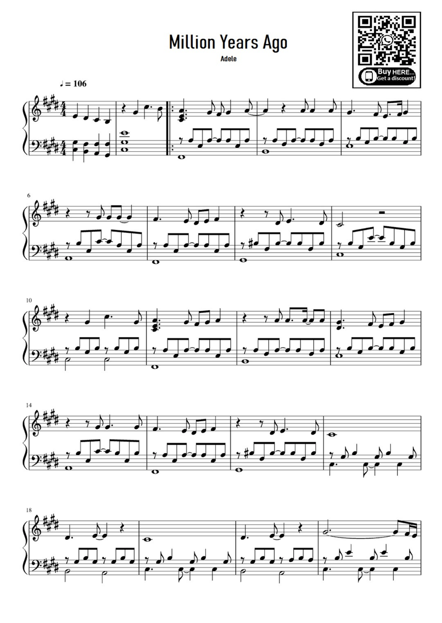 Million Years Ago Million Years Ago Easy Piano scores gallery preview page 1
