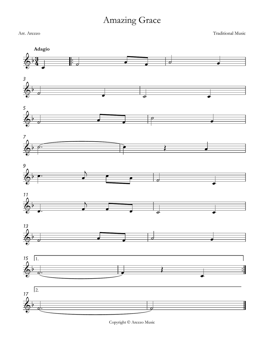 john newton amazing grace lead sheet in F major Piano scores gallery preview page 1