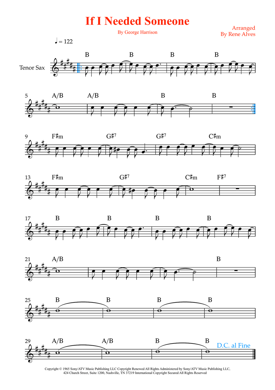 If I Needed Someone If I Needed Someone Tenor Saxophone scores gallery preview page 1
