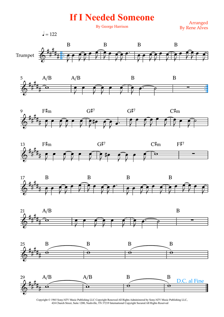 If I Needed Someone If I Needed Someone B-Flat Trumpet scores gallery preview page 1