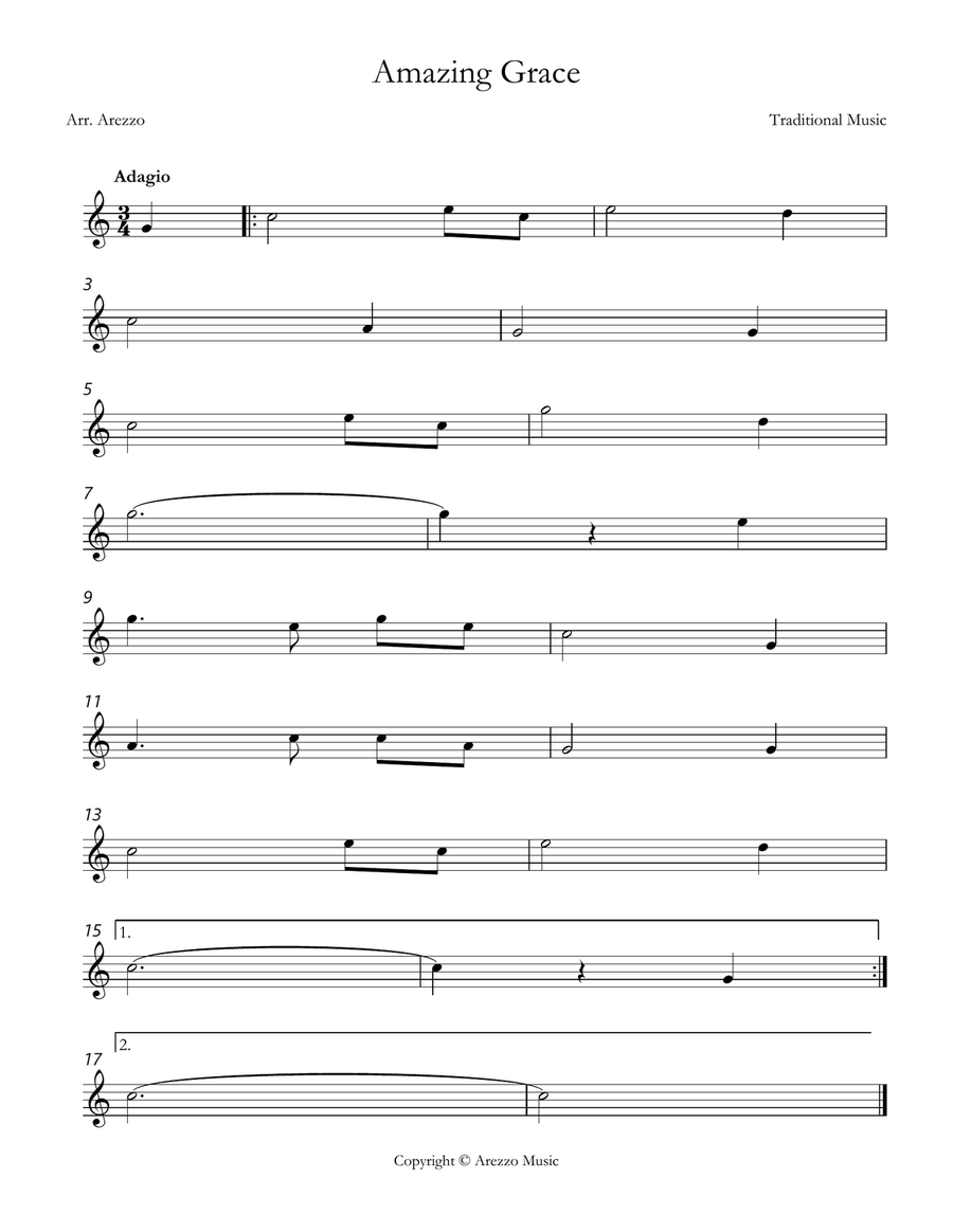 john newton amazing grace lead sheet in C major Piano scores gallery preview page 1