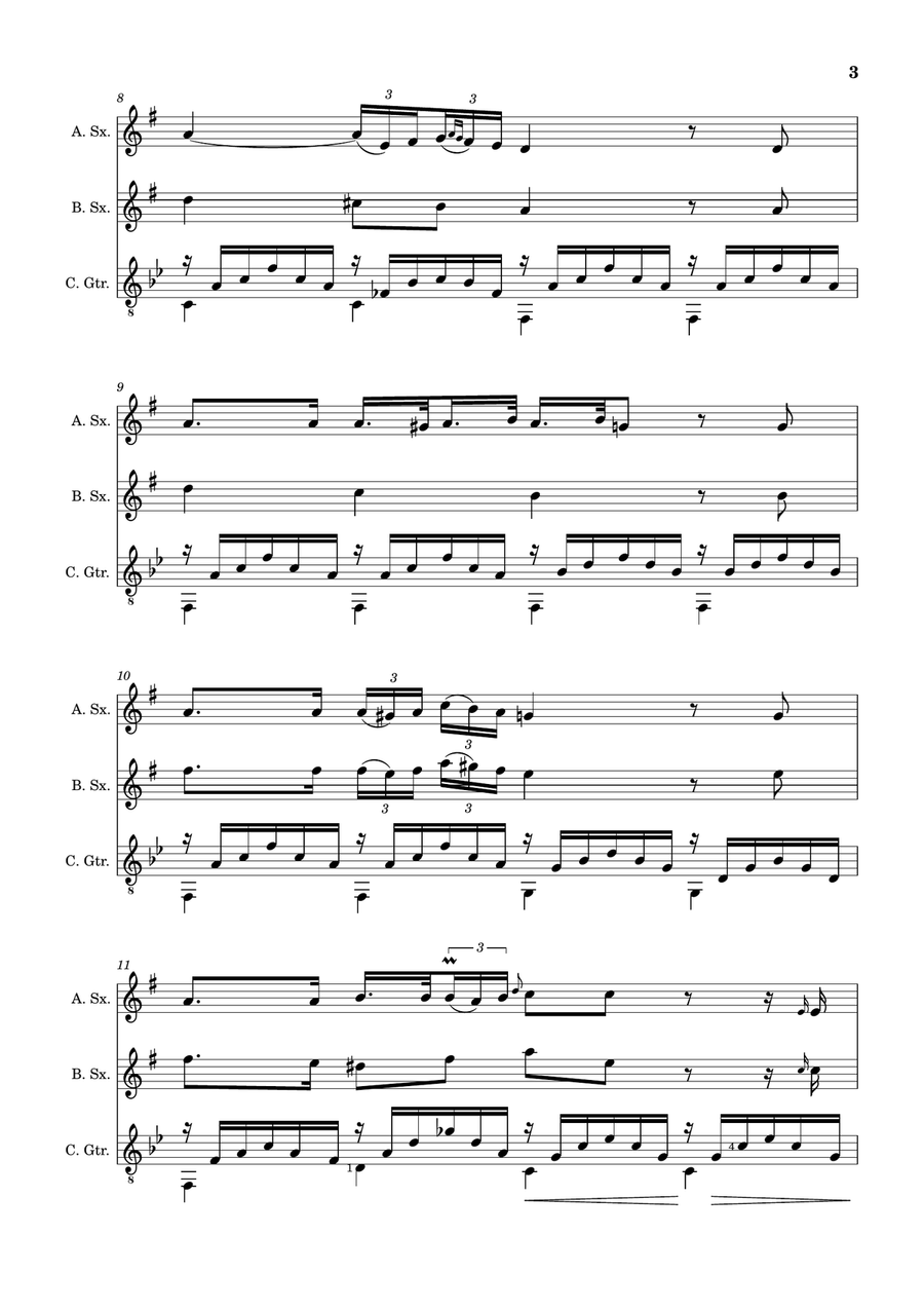 Ave Maria by F. Schubert – A. Sax, B. Sax and Guitar. Score and Parts Small Ensemble scores gallery preview page 3