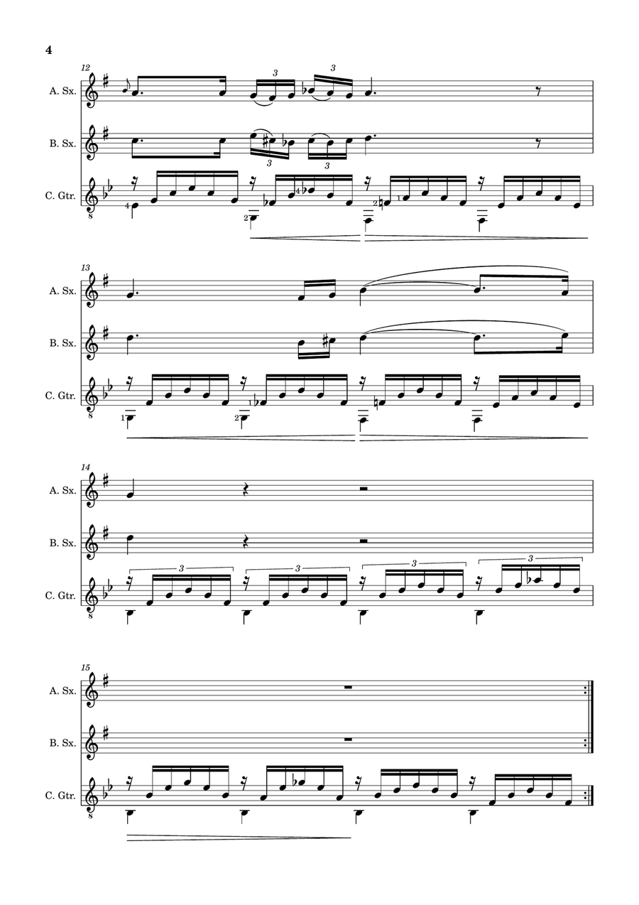 Ave Maria by F. Schubert – A. Sax, B. Sax and Guitar. Score and Parts Small Ensemble scores gallery preview page 4