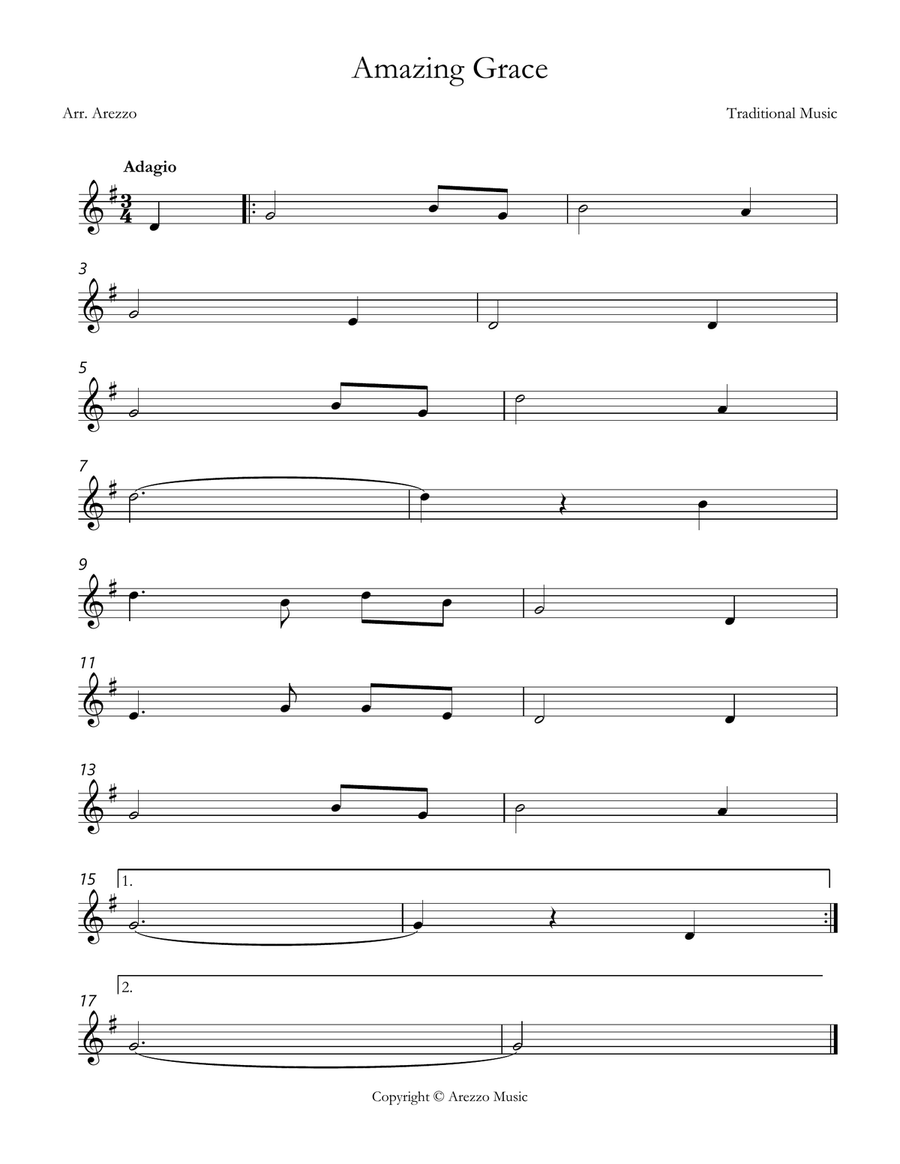 john newton amazing grace lead sheet in C major Piano scores gallery preview page 1