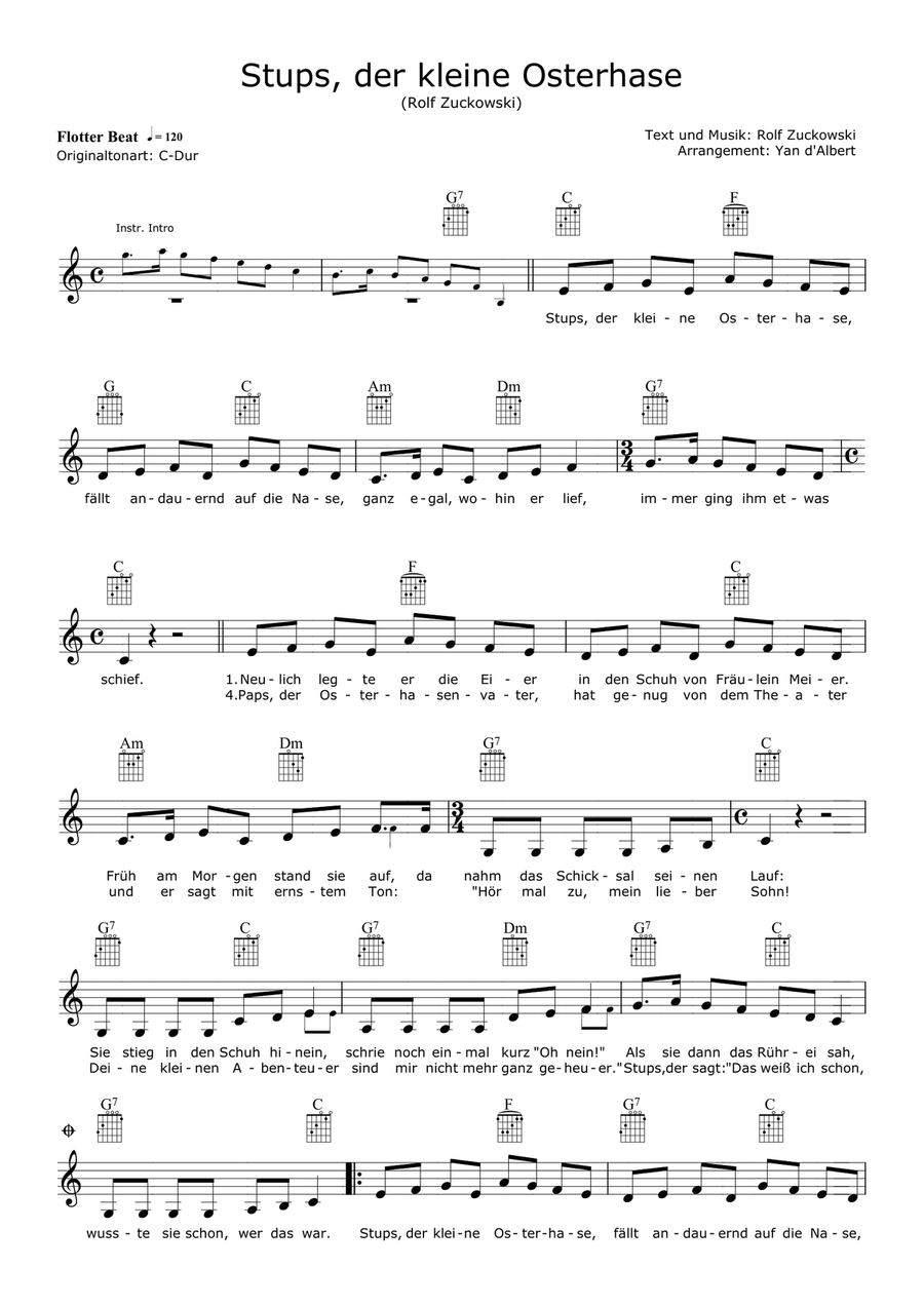 Stups, der kleine Osterhase (Arr.: Yan d'Albert) Guitar scores gallery preview page 1