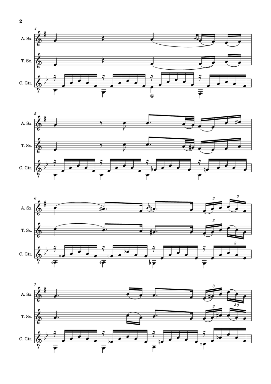 Ave Maria by F. Schubert – A. Sax, T. Sax and Guitar. Score and Parts Small Ensemble scores gallery preview page 2