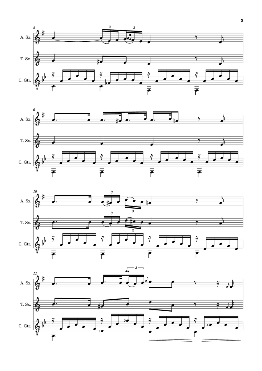 Ave Maria by F. Schubert – A. Sax, T. Sax and Guitar. Score and Parts Small Ensemble scores gallery preview page 3