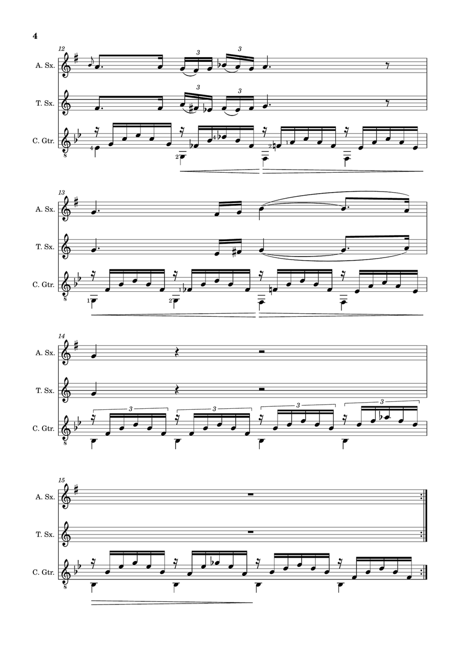 Ave Maria by F. Schubert – A. Sax, T. Sax and Guitar. Score and Parts Small Ensemble scores gallery preview page 4