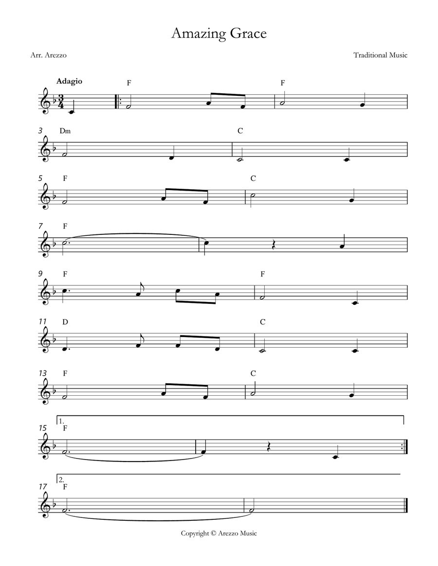 john newton amazing grace lead sheet in F major Chords Symbols Piano scores gallery preview page 1