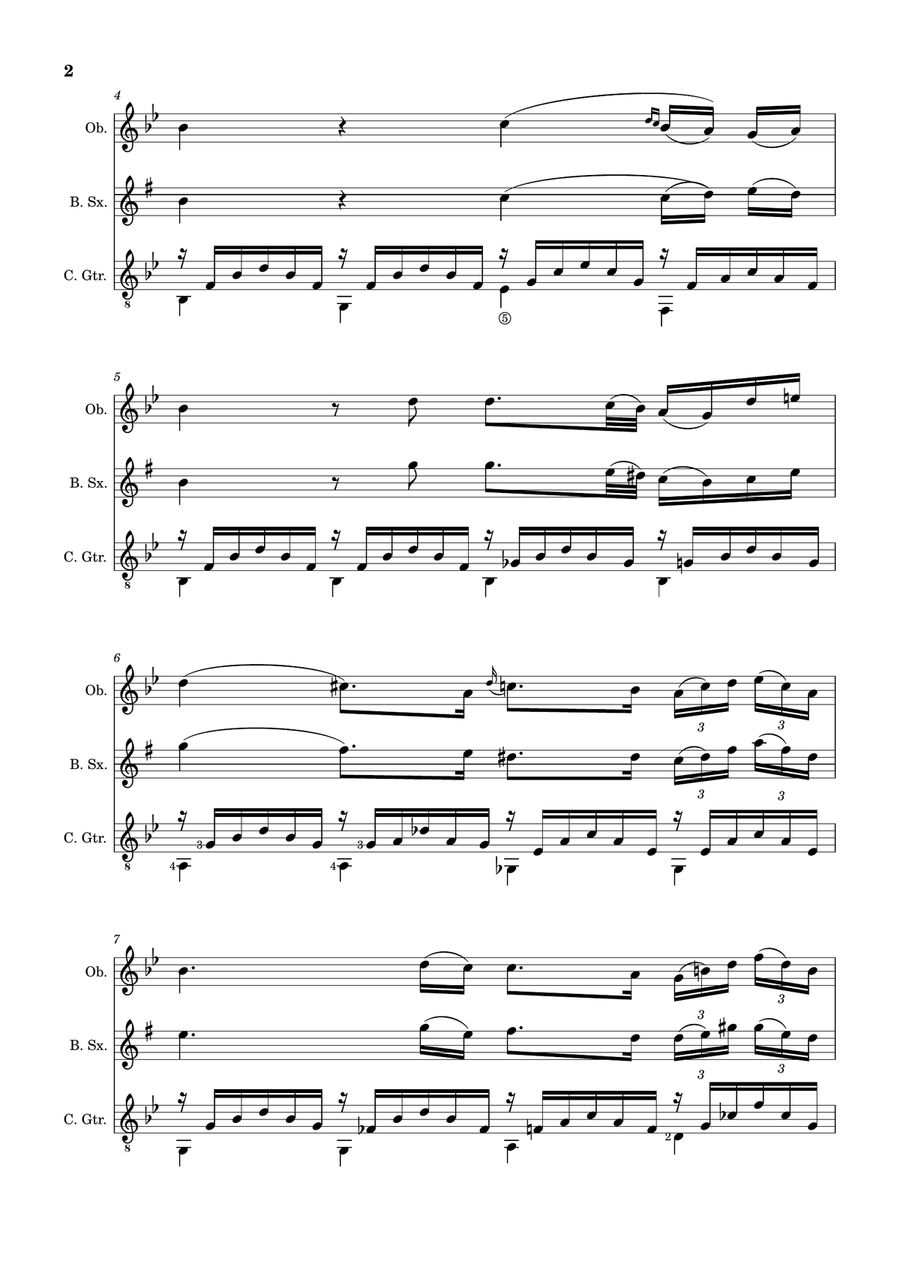 Ave Maria by F. Schubert – Oboe, B. Sax and Guitar. Score and Parts Small Ensemble scores gallery preview page 2