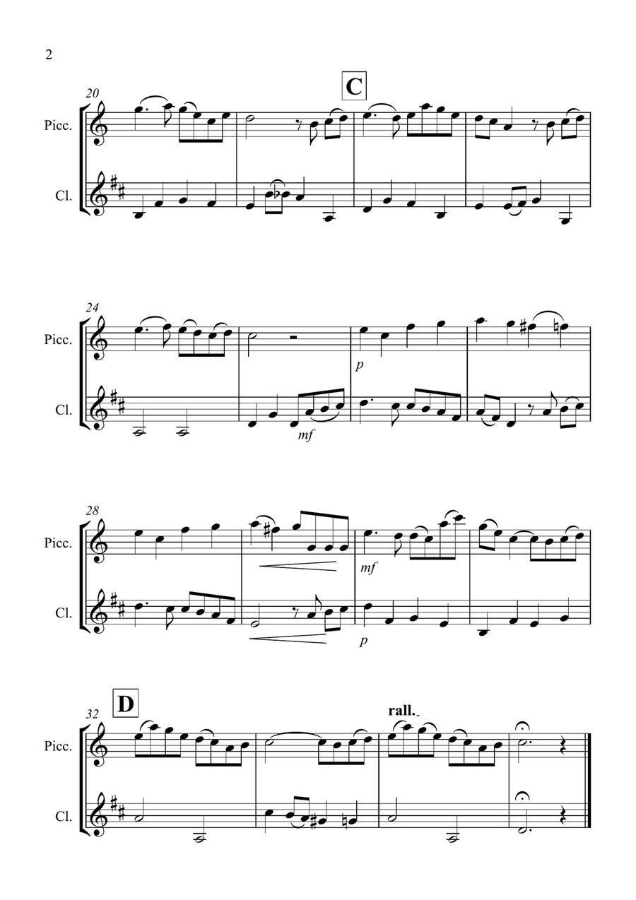 Danny Boy for Piccolo and Clarinet Duet Clarinet Duet scores gallery preview page 2