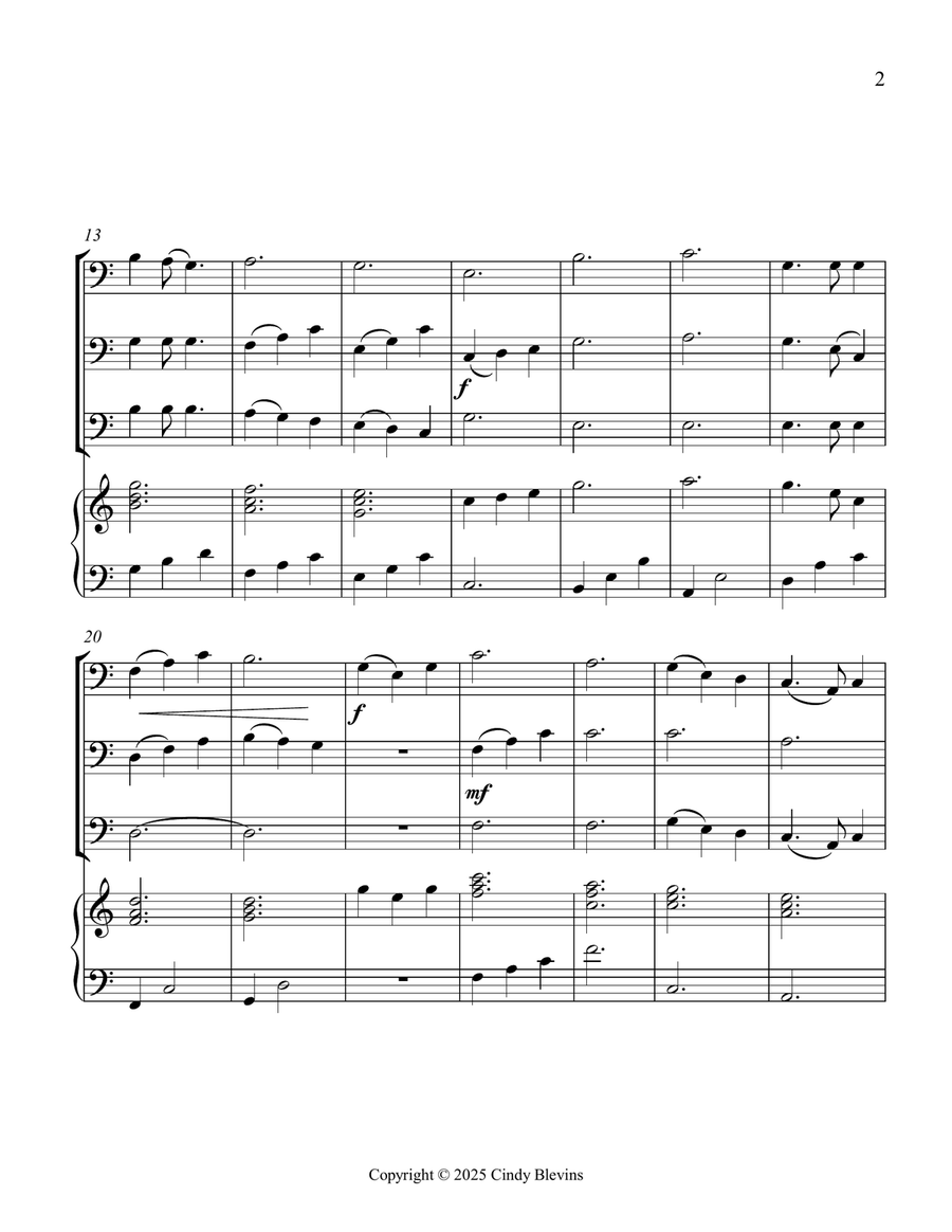 Morning Has Broken, for Three Trombones and Piano Trombone Trio scores gallery preview page 3