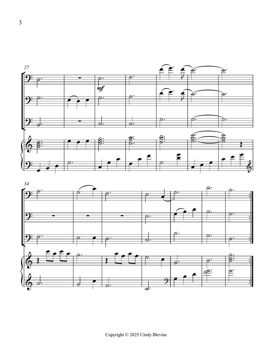 Morning Has Broken, for Three Trombones and Piano Trombone Trio scores gallery preview page 4