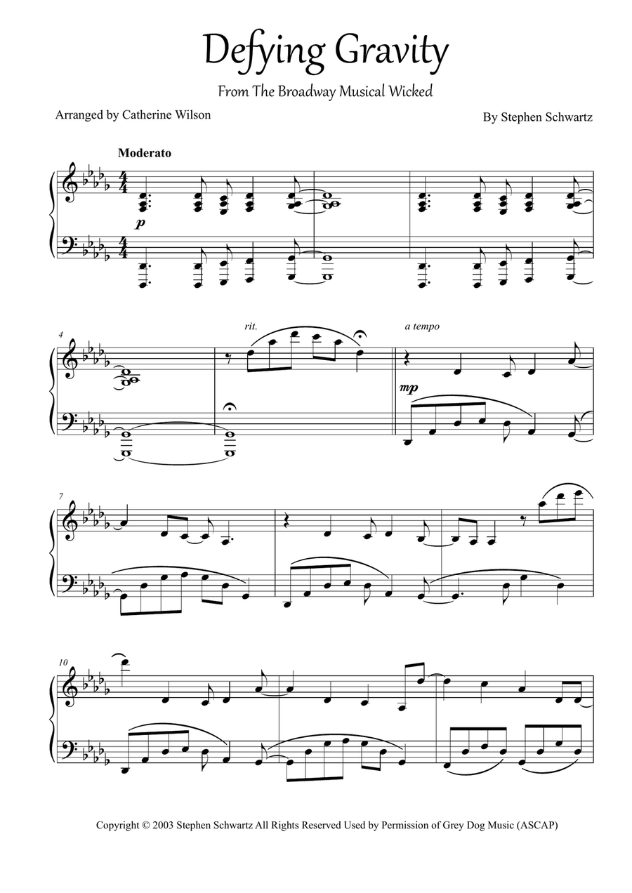 Defying Gravity Piano Solo scores gallery preview page 2