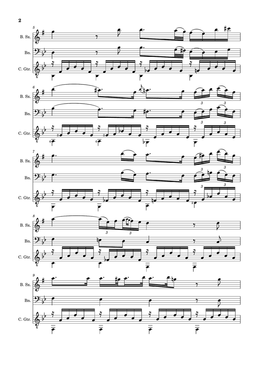 Ave Maria by F. Schubert – B. Sax, Bassoon and Guitar. Score and Parts Small Ensemble scores gallery preview page 2
