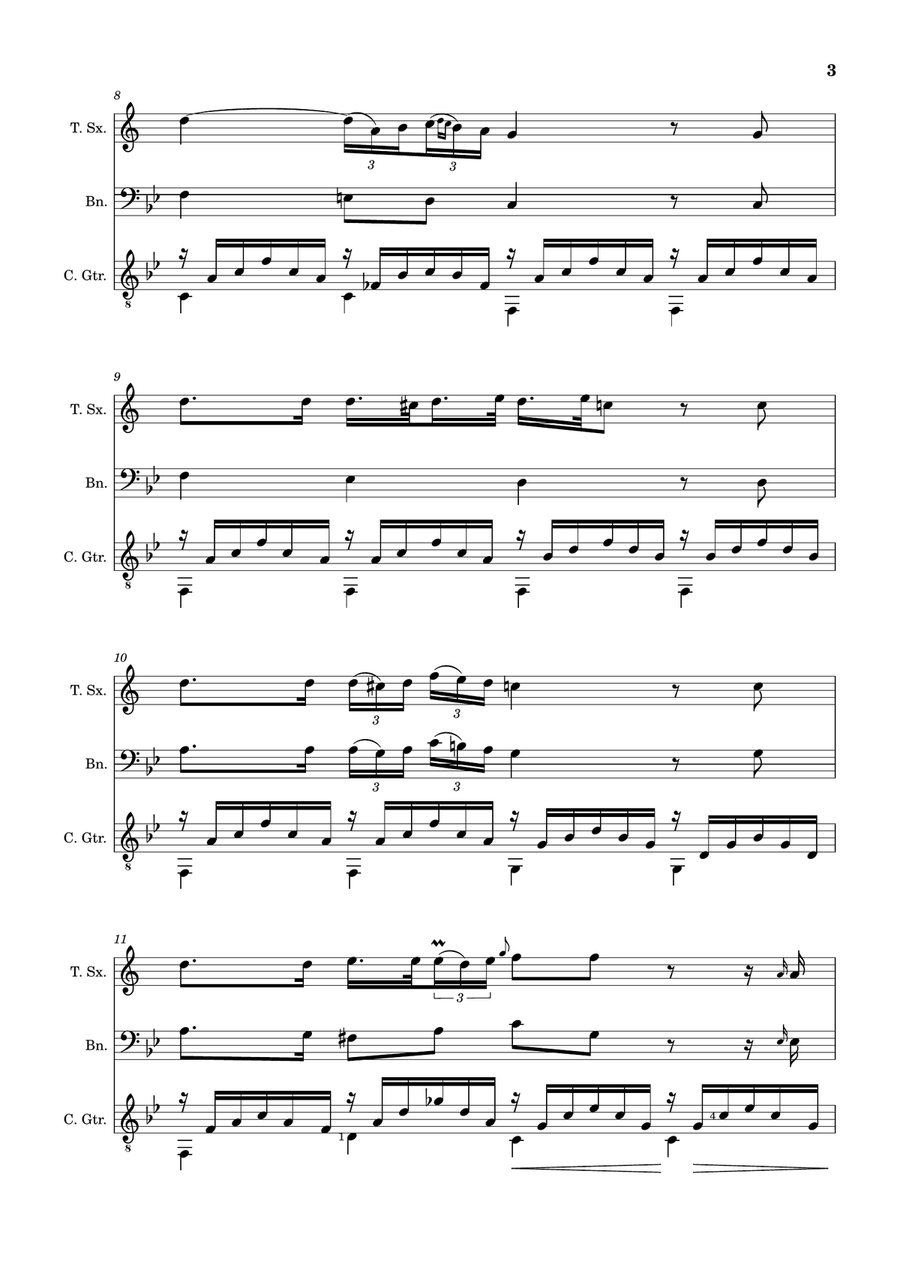 Ave Maria by F. Schubert – T. Sax, Bassoon and Guitar. Score and Parts Small Ensemble scores gallery preview page 3