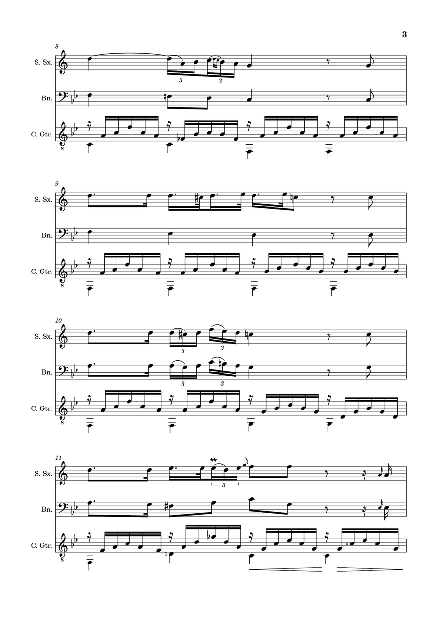 Ave Maria by F. Schubert – S. Sax, Bassoon and Guitar. Score and Parts Small Ensemble scores gallery preview page 3