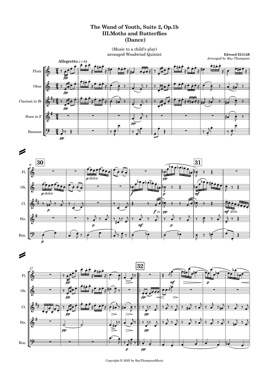 Elgar: The Wand of Youth, Suite No.2 Op.1b III.Moths and Butterflies (Dance) - wind quintet Woodwind Quintet scores gallery preview page 2