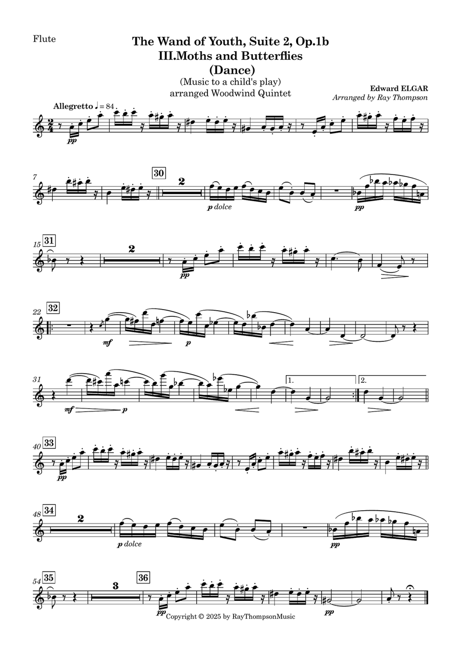 Elgar: The Wand of Youth, Suite No.2 Op.1b III.Moths and Butterflies (Dance) - wind quintet Woodwind Quintet scores gallery preview page 4