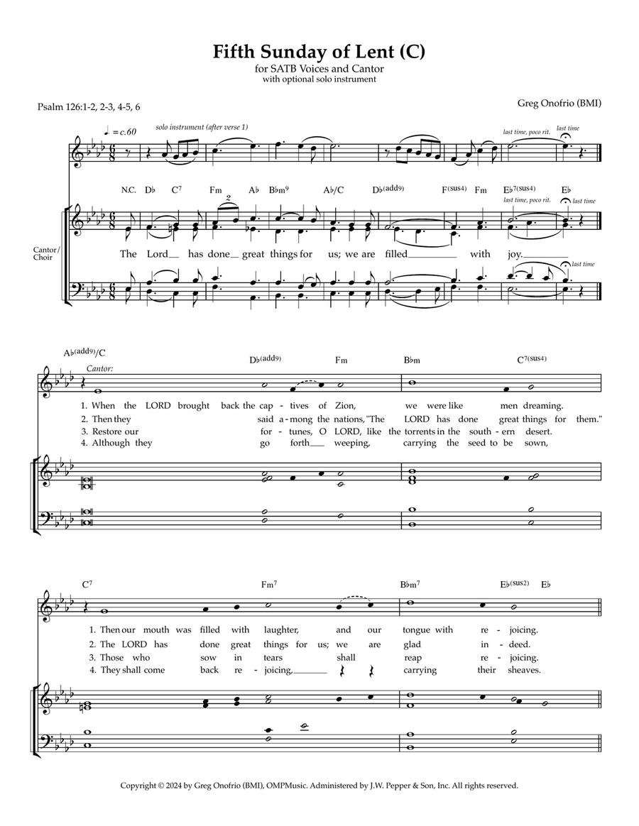 Psalm 126: Fifth Sunday of Lent (Year C) 4-Part scores gallery preview page 1