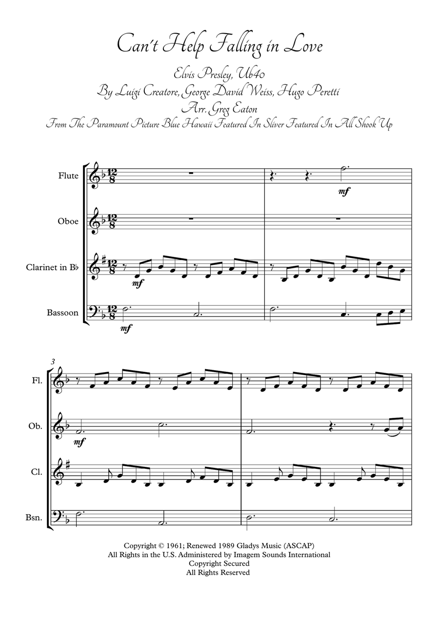 Can't Help Falling In Love Woodwind Quartet scores gallery preview page 2