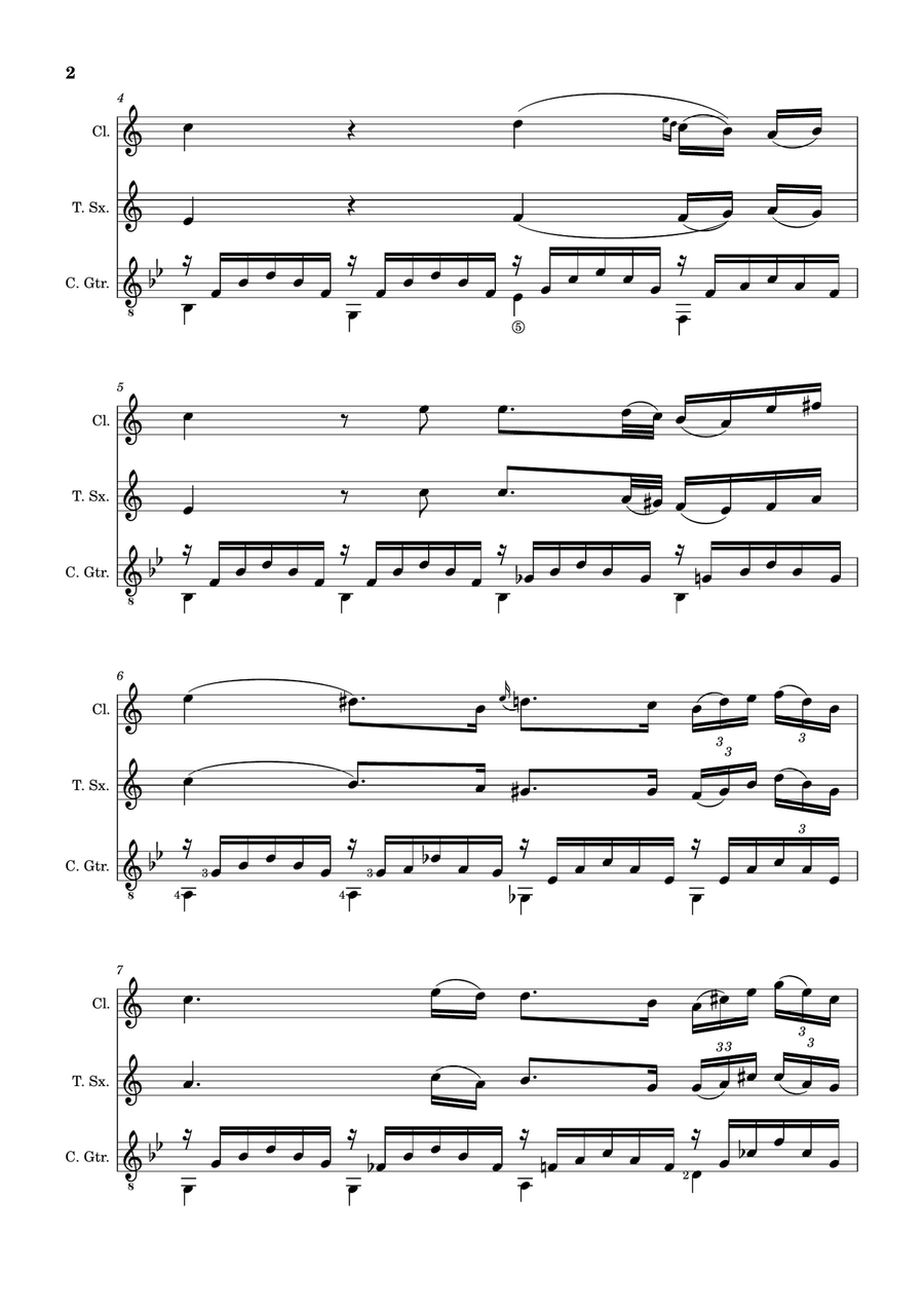 Ave Maria by F. Schubert – Clarinet, T. Sax and Guitar. Score and Parts Small Ensemble scores gallery preview page 2