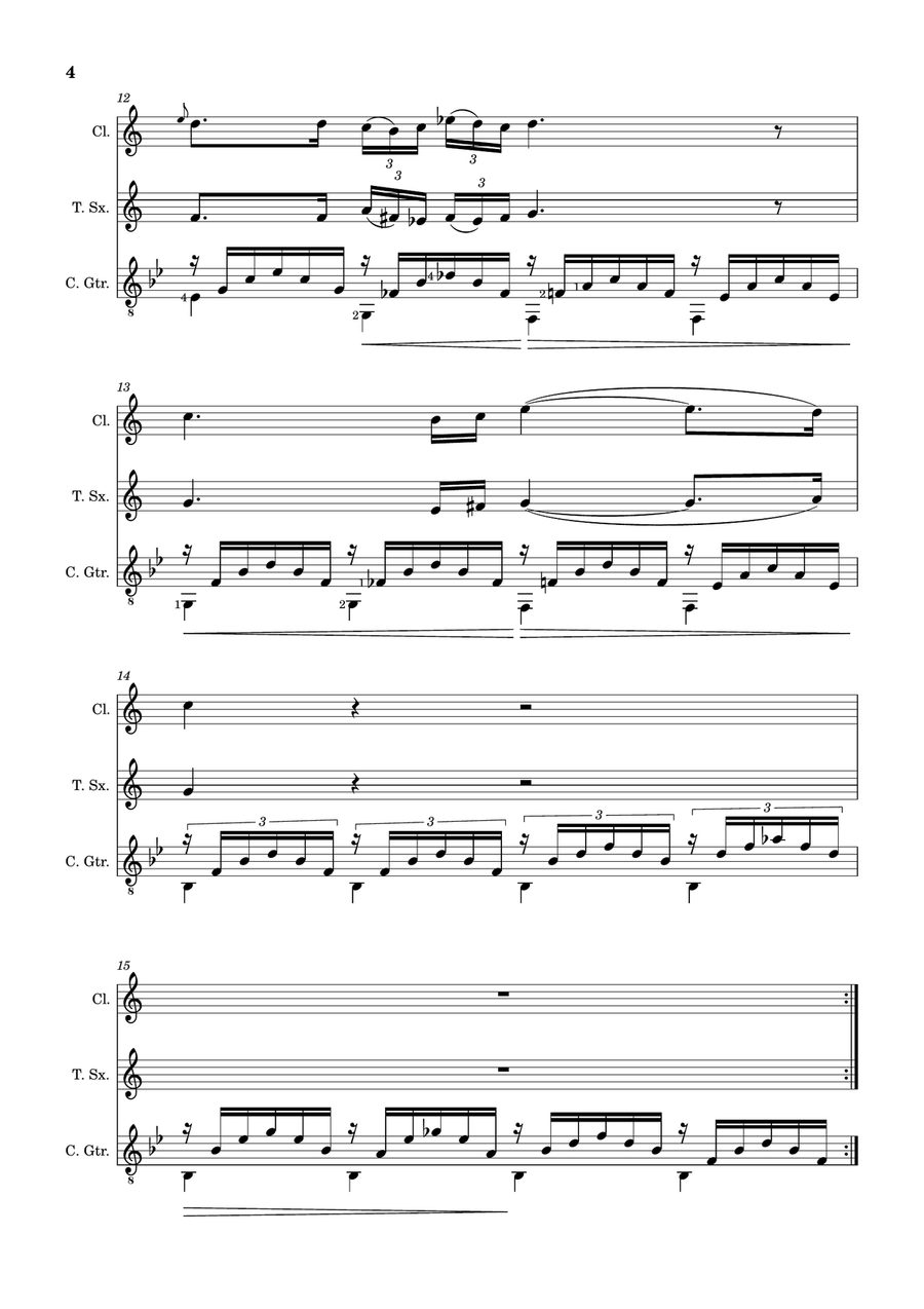 Ave Maria by F. Schubert – Clarinet, T. Sax and Guitar. Score and Parts Small Ensemble scores gallery preview page 4