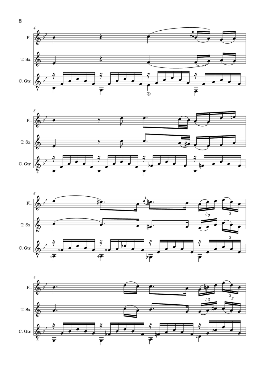 Ave Maria by F. Schubert – Flute, T. Sax and Guitar. Score and Parts Small Ensemble scores gallery preview page 2