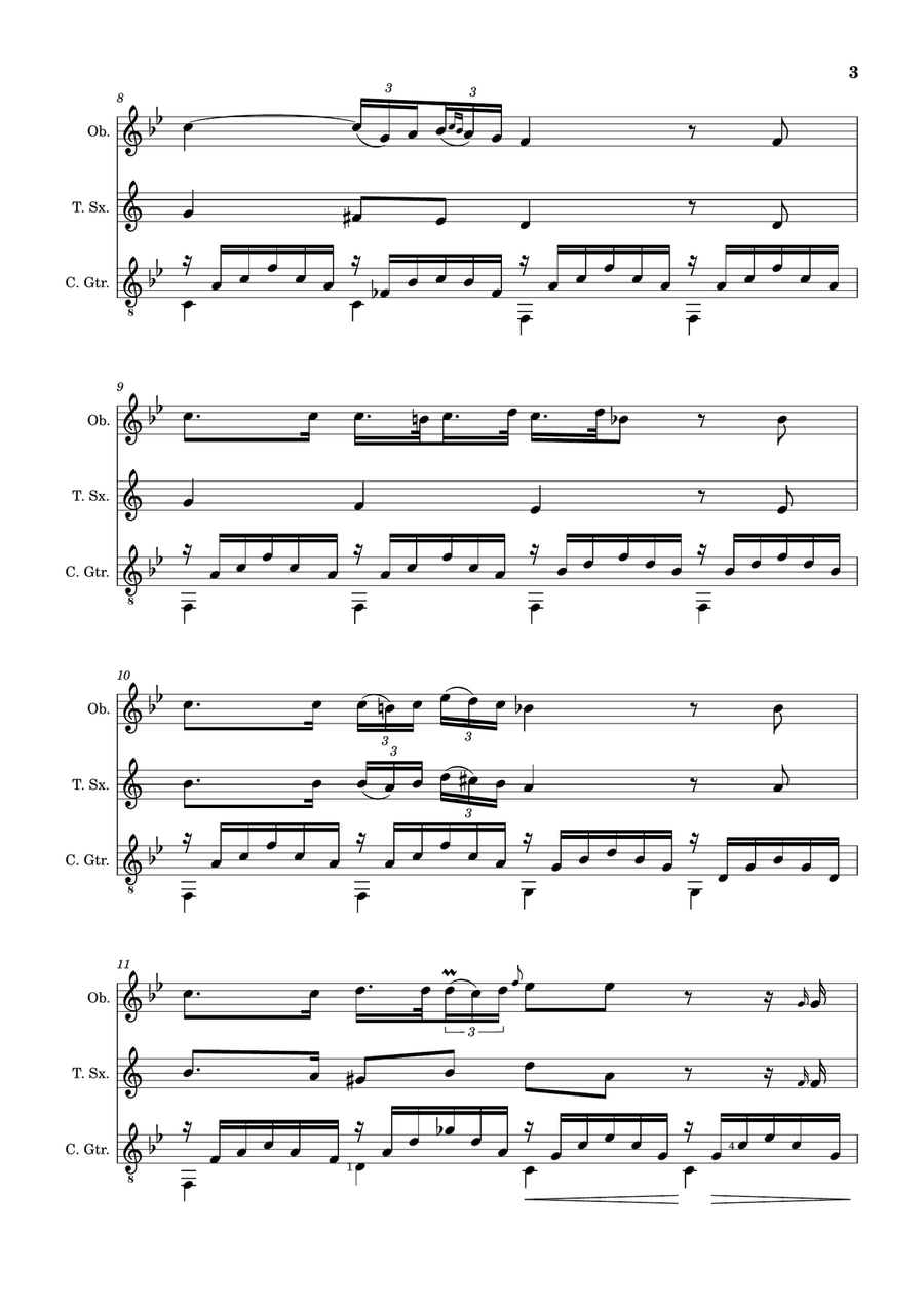 Ave Maria by F. Schubert – Oboe, T. Sax and Guitar. Score and Parts Small Ensemble scores gallery preview page 3
