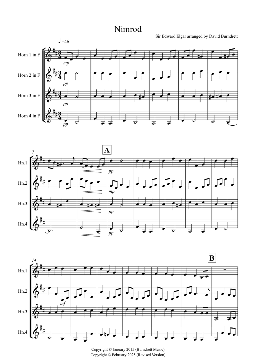 Nimrod (from the Enigma Variations) for Horn Quartet French Horn Quartet scores gallery preview page 1