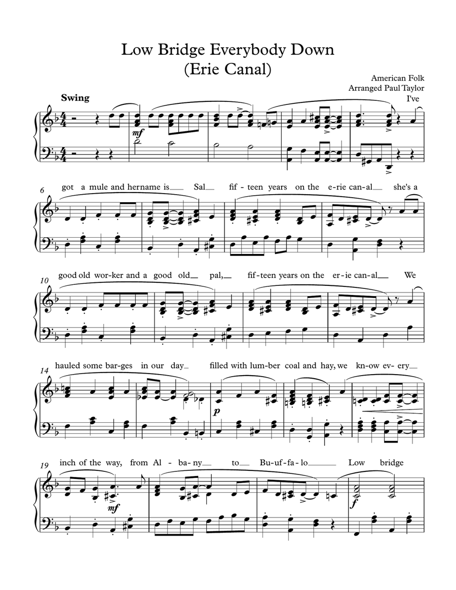 Low Bridge Everybody Down Piano, Vocal scores gallery preview page 1