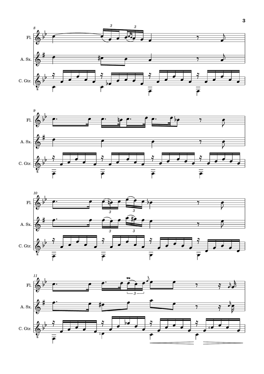Ave Maria by F. Schubert – Flute, A. Sax and Guitar. Score and Parts Small Ensemble scores gallery preview page 3