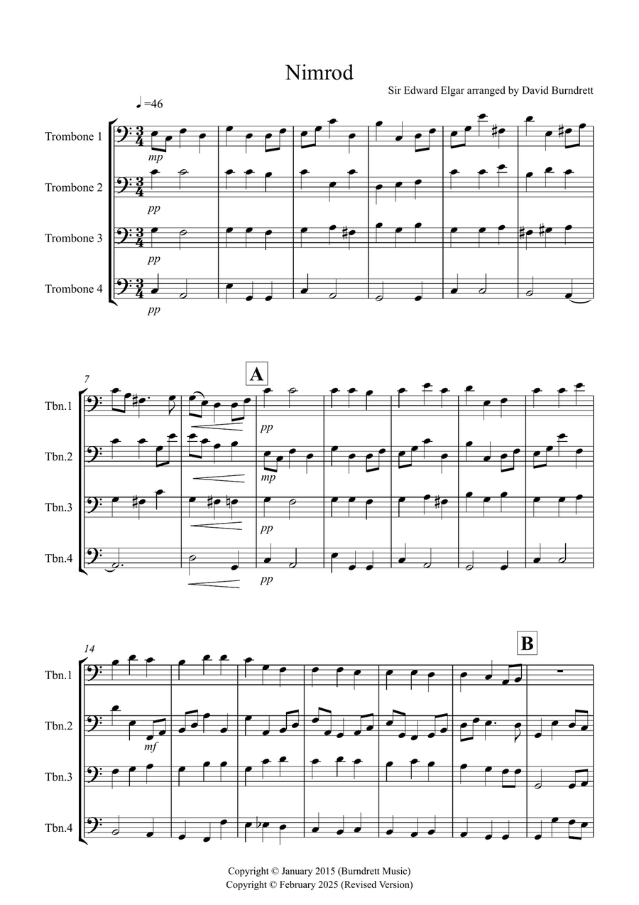 Nimrod (from the Enigma Variations) for Trombone Quartet Trombone Quartet scores gallery preview page 1