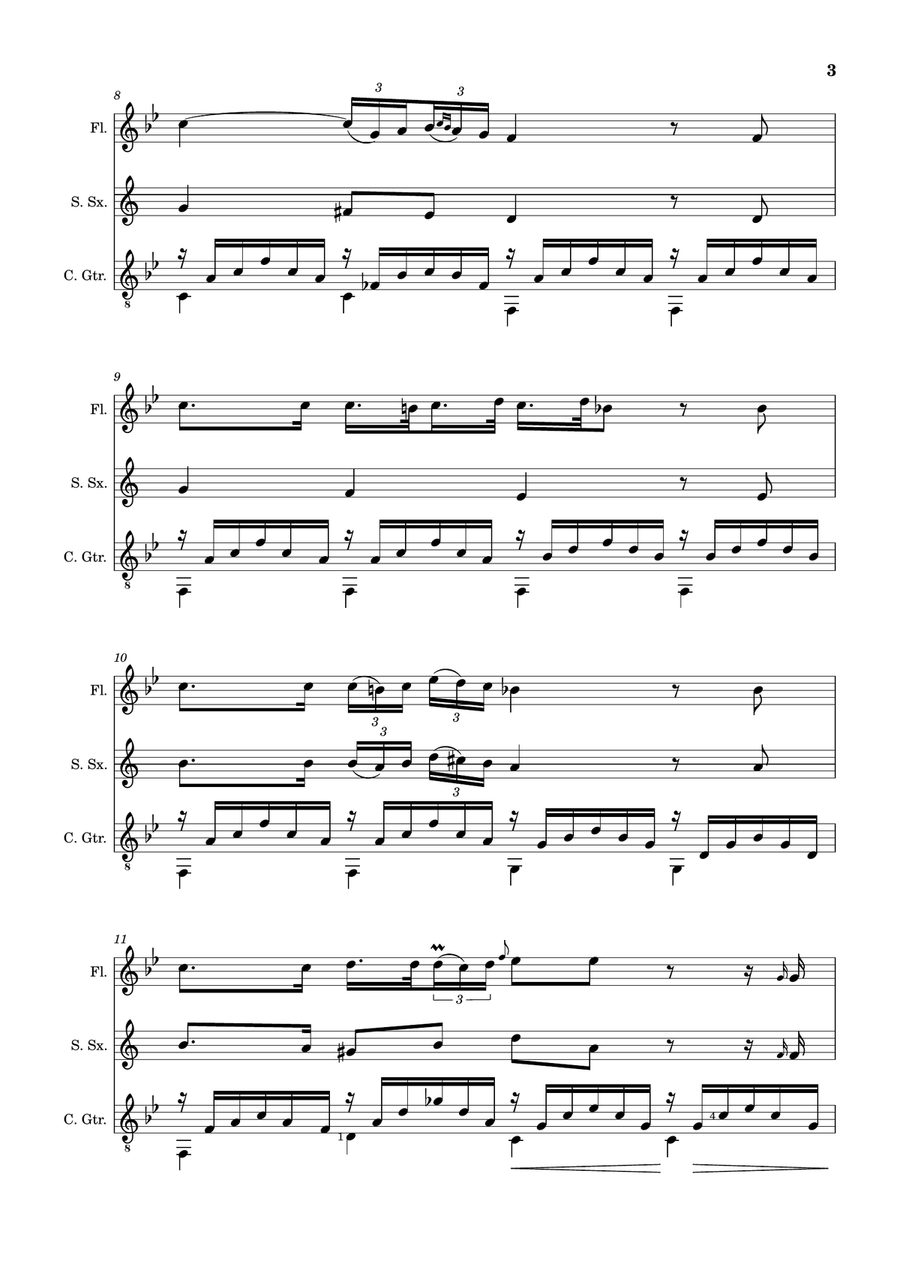 Ave Maria by F. Schubert – Flute, S. Sax and Guitar. Score and Parts Small Ensemble scores gallery preview page 3
