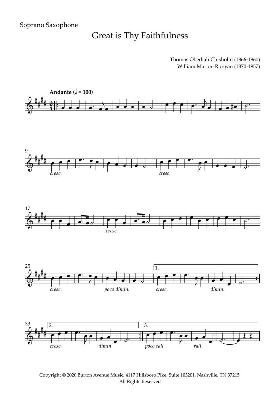 Great Is Thy Faithfulness Saxophone Quartet scores gallery preview page 3