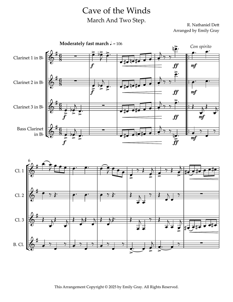 Cave of the Winds (Clarinet Quartet) Clarinet Quartet scores gallery preview page 1
