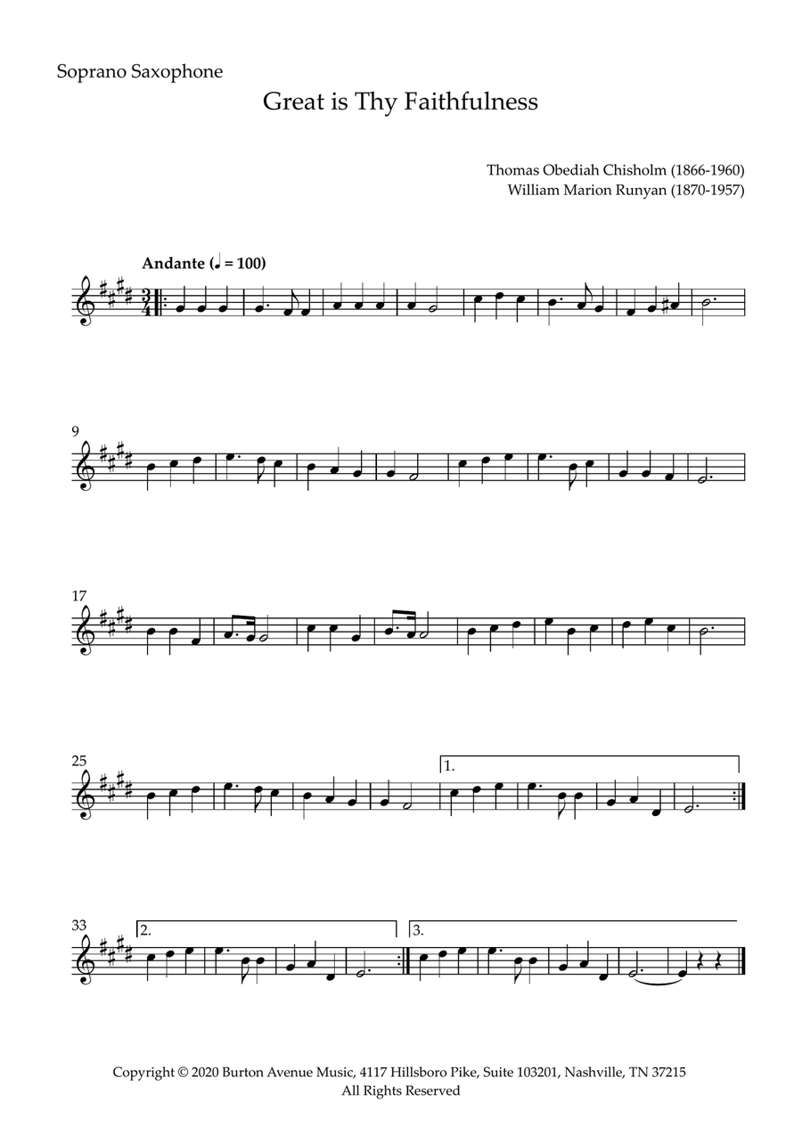 Great Is Thy Faithfulness Saxophone Quartet scores gallery preview page 3