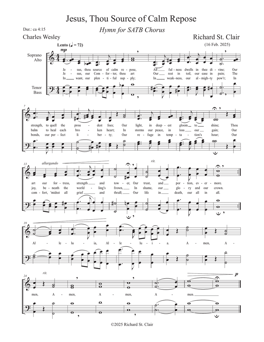 Jesus, Thou Source of Calm Repose - for SATB Chorus 4-Part scores gallery preview page 1