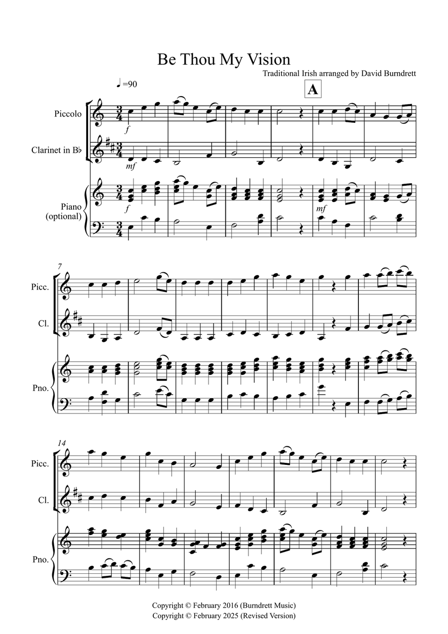Be Thou My Vision for Piccolo and Clarinet Duet Clarinet Duet scores gallery preview page 1