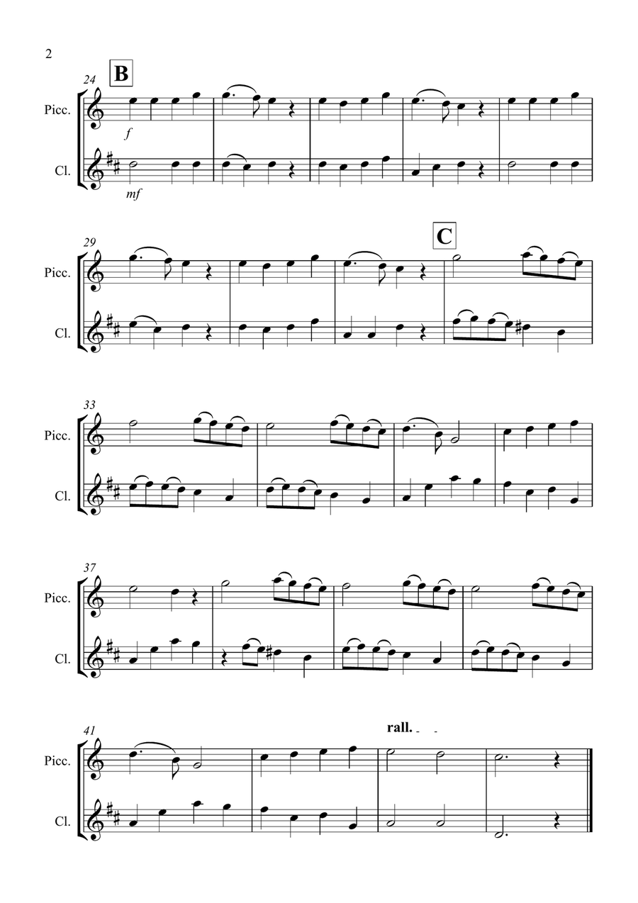 Angels We Have Heard on High for Piccolo and Clarinet Duet Clarinet Duet scores gallery preview page 2