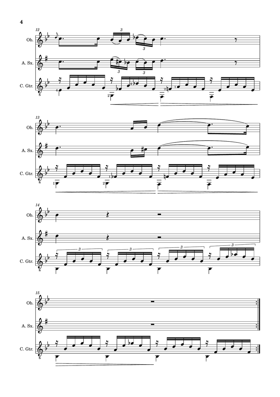 Ave Maria by F. Schubert – Oboe, A. Sax and Guitar. Score and Parts Small Ensemble scores gallery preview page 4