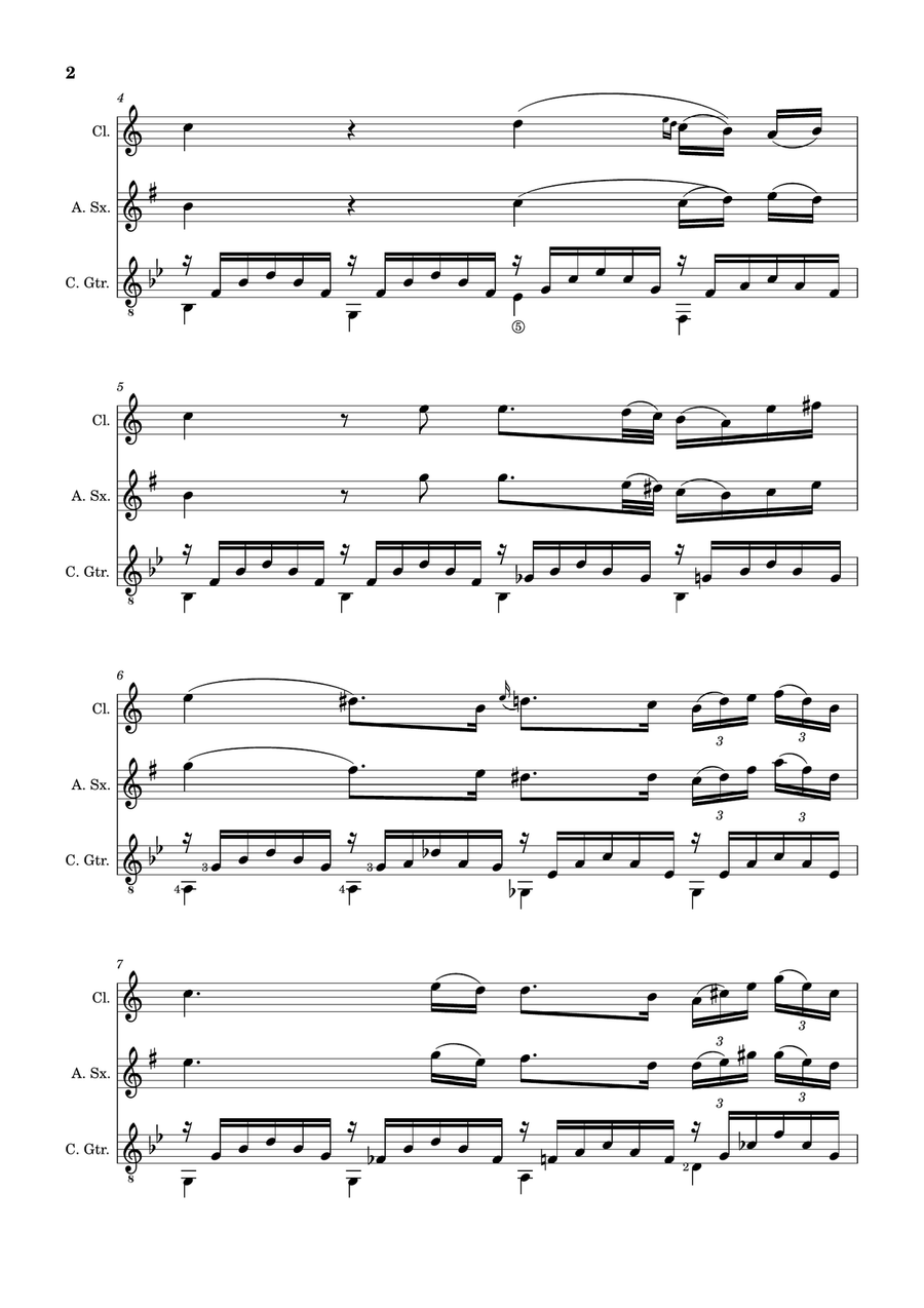 Ave Maria by F. Schubert – Clarinet, A. Sax and Guitar. Score and Parts Small Ensemble scores gallery preview page 2