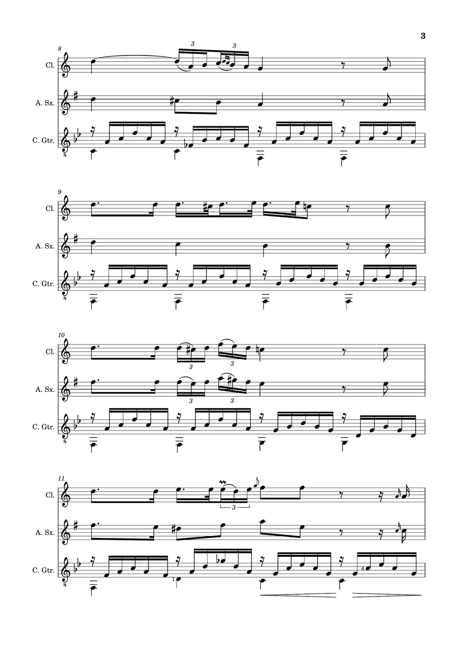 Ave Maria by F. Schubert – Clarinet, A. Sax and Guitar. Score and Parts Small Ensemble scores gallery preview page 3