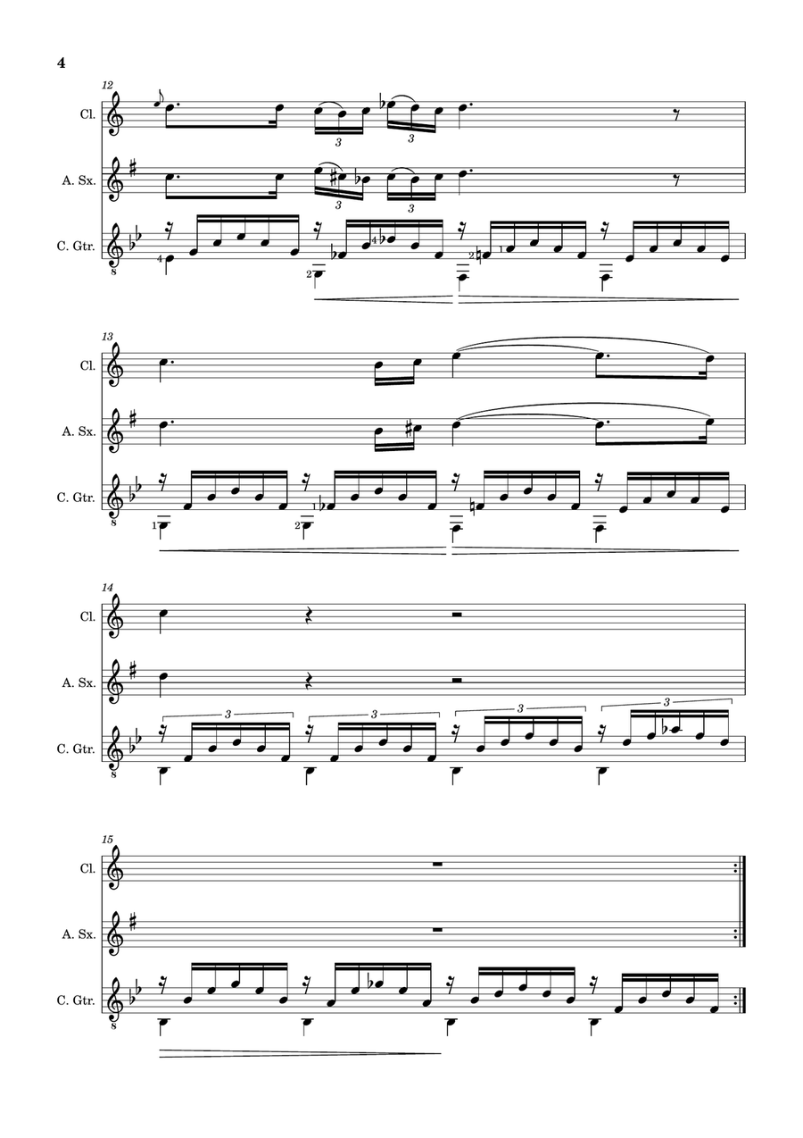 Ave Maria by F. Schubert – Clarinet, A. Sax and Guitar. Score and Parts Small Ensemble scores gallery preview page 4