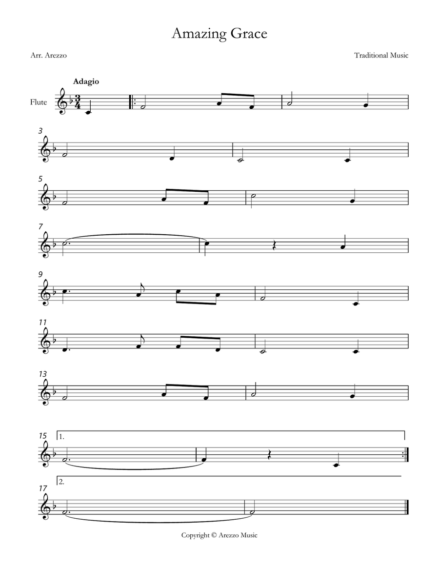 john newton amazing grace Flute lead sheet in F Flute Solo scores gallery preview page 1