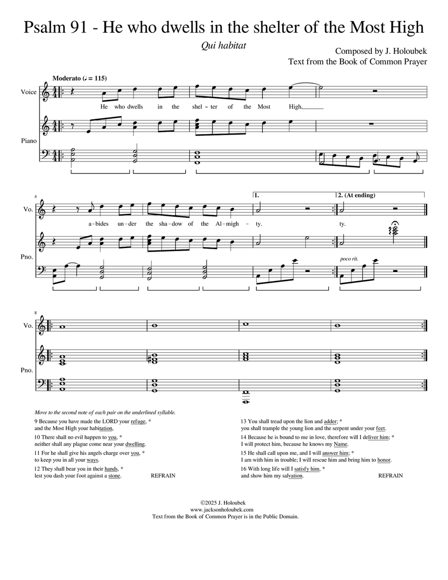 Psalm 91 BCP - for cantor with congregational refrain Piano, Vocal scores gallery preview page 1