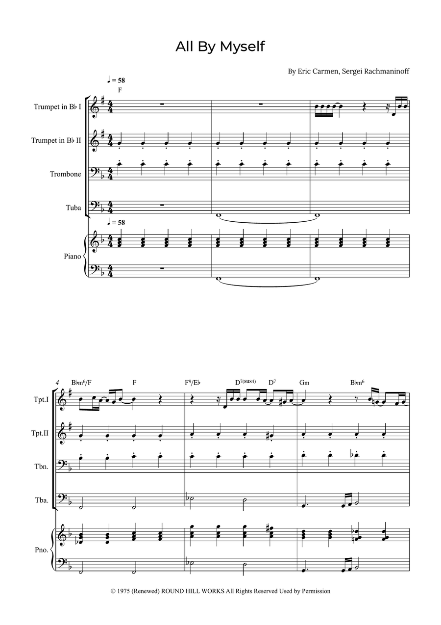 All By Myself Brass Quartet scores gallery preview page 1